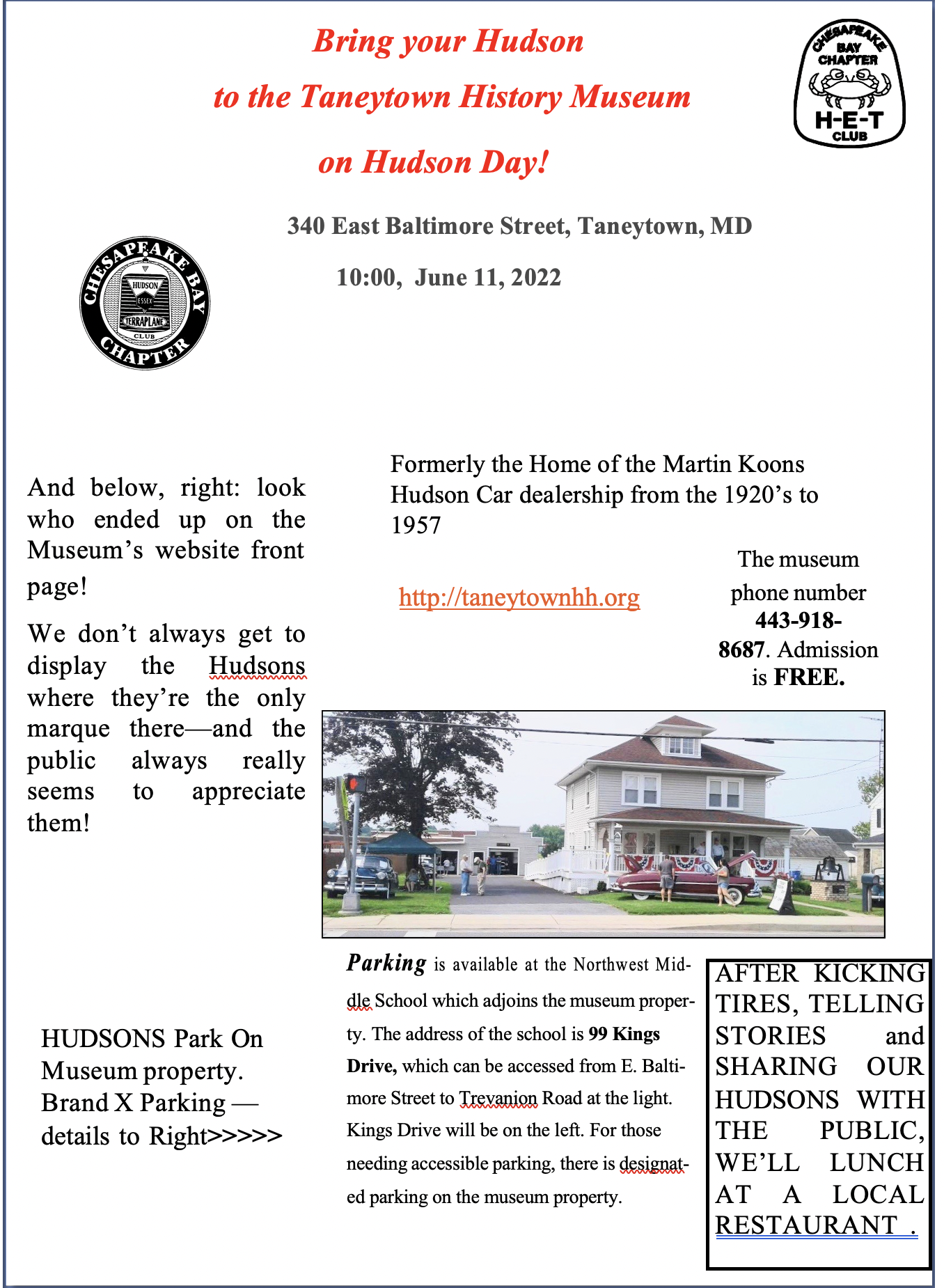 "Hudson Day" at the Taneytown (MD) Museum June 11, 2022 Hudson